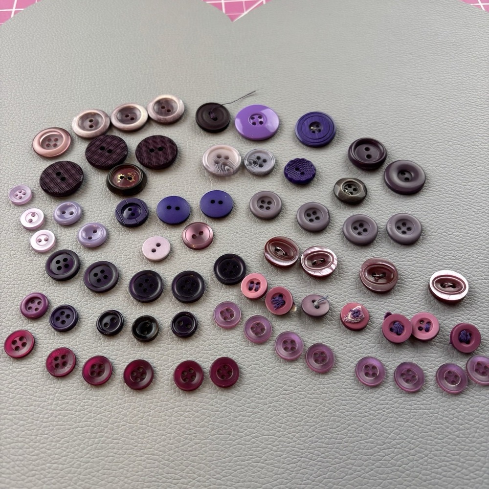 Vintage +‎ New Purple Two Hole + Four Hole Round Button Lot 67 Pieces Sew Crafts